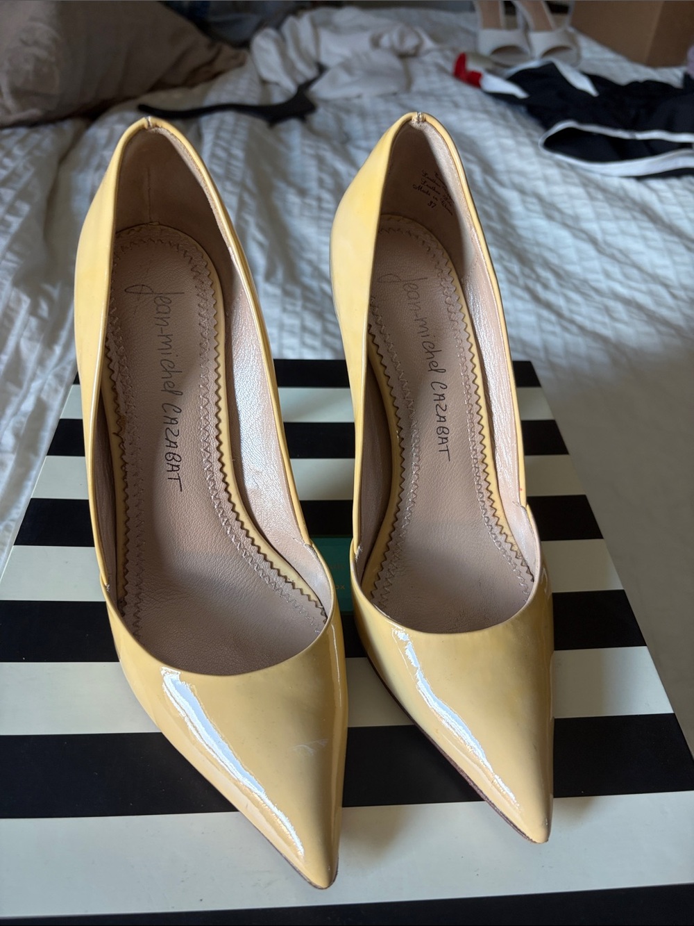 Pointed Toe Yellow Leather Heels 7